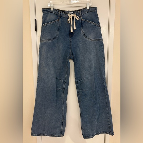Women's High-Rise Wide-Leg Drawstring Jeans - Picture 1 of 8